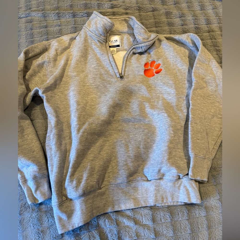 Clemson University Gray Quarter-Zip Sweatshirt with Orange Paw Logo